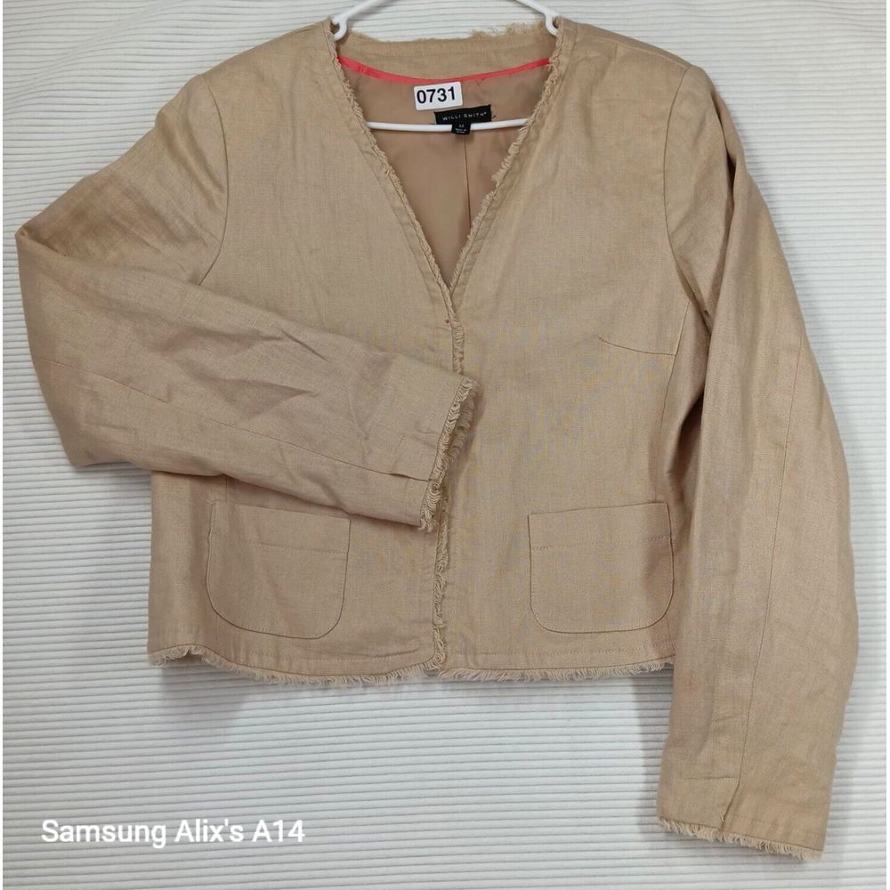 Willi Smith Women Sz 12 Beige Linen Jacket Blazer‎ Lined Long Sleeve  Pocket
